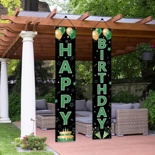Miniatura 5 de Cartel verde para puerta de cumpleaños para mujeres y hombres, letrero de feliz cumpleaños verde negro dorado para porche, suministros de fiesta