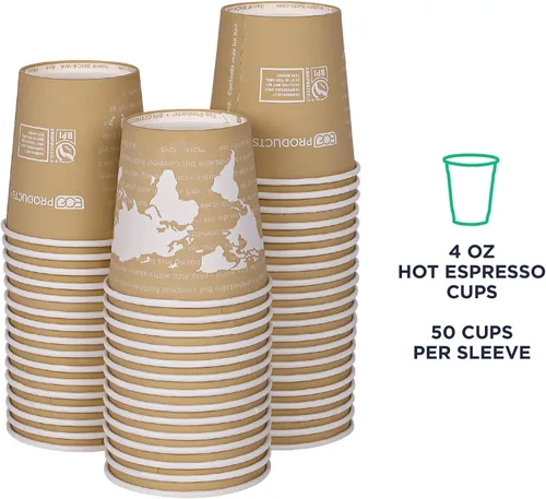 Miniatura 5 de ECO PRODUCTS Tazas de café de espresso desechables y compostables World Art de 4 onzas, caja de 1000, taza de papel caliente renovable, forro de PLA