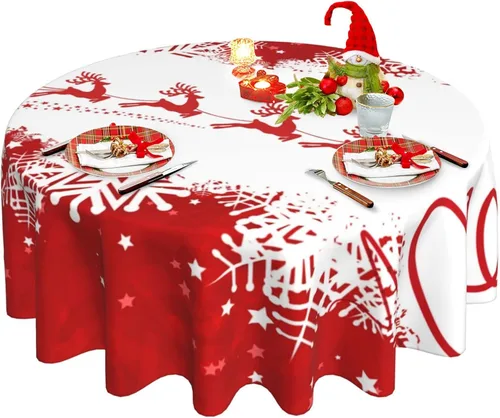 Miniatura 11 de Mantel redondo de Navidad con diseño de copos de nieve de Navidad para cocina, comedor, decoración de mesa de poliéster lavable para mesa de bufé