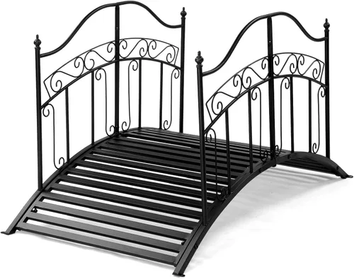 Miniatura 9 de Outvita Puente de jardín de metal de 4 pies para exteriores, elegante puente decorativo con acabado en polvo y barandilla de seguridad para patio