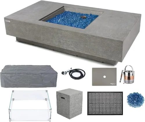 Miniatura 105 de Elementi+ Mesa de Fuego de Gas Colorado de Hormigón Fundido de 56" Rectangular, Hoguera al Aire Libre con Ignición Electrónica Incluye Cubierta