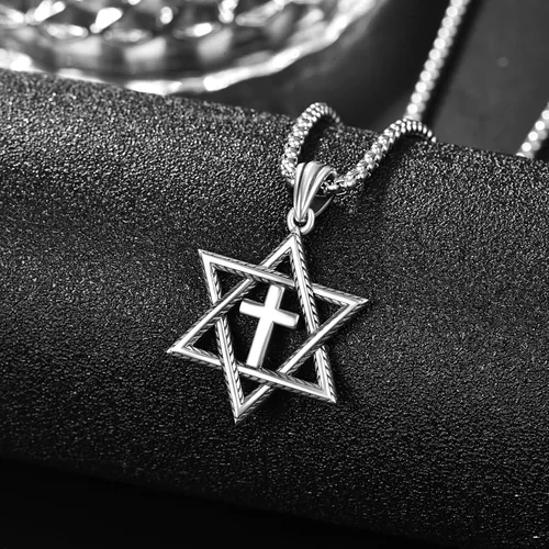 Miniatura 4 de ADMETUS Regalos para el día de San Valentín para él, collar de estrella de David de plata de ley 925, colgante hexagonal de estrella judía Estrella