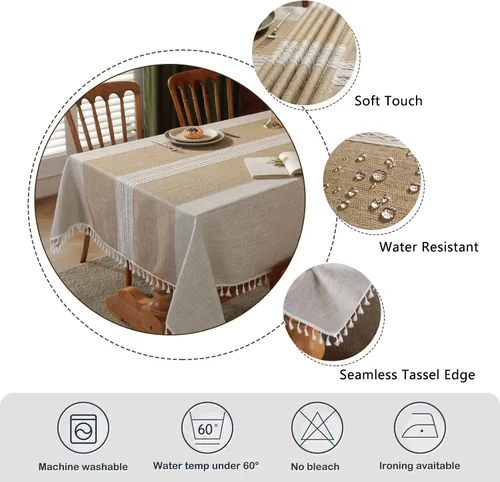 Miniatura 5 de Laolitou Manteles impermeables con borlas cosidas, manteles de algodón sin arrugas, cubierta de mesa decorativa para comedor, fiesta, vacaciones