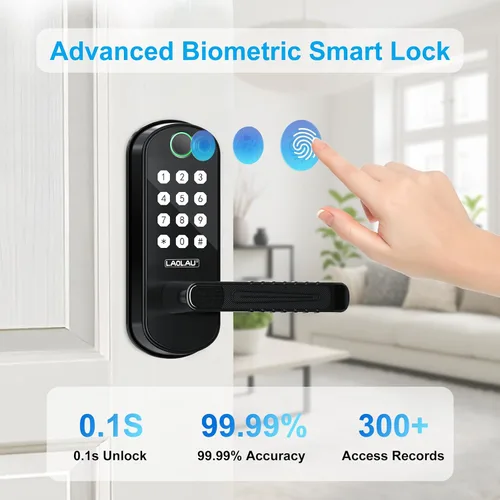 Miniatura 3 de B04 - Cerradura electrónica de puerta con teclado y asa, cerradura de puerta inteligente de entrada sin llave, control remoto por aplicación, Negro