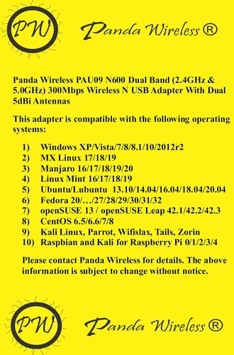 Miniatura 2 de Panda Wireless PAU09 N600 banda dual (2,4GHz and 5GHz) adaptador N USB inalámbrico c/ antenas 5dBi duales - Windows XP/Vista/7/8/8.1/10, Mint