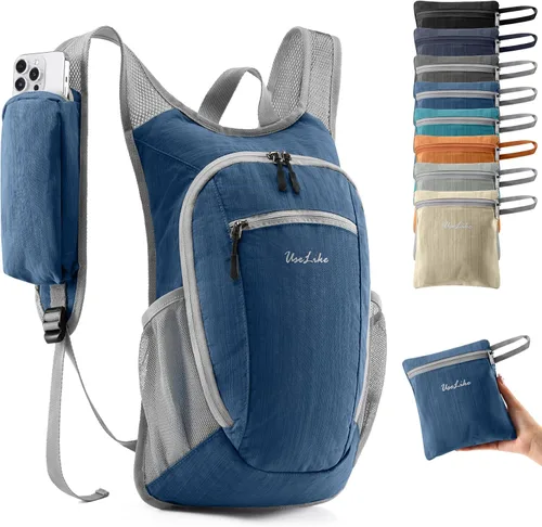 Miniatura 11 de Uselike 10L Mochila pequeña de senderismo para viajes, mochila de día plegable, ligera y compacta para mujeres y hombres, Negro, Pequeño, Compacto