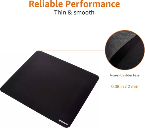 Miniatura 4 de Amazon Basics Alfombrilla de ratón cuadrada grande para computadora, tela y base de goma, 17.7L x 15.7A pulgadas, negro