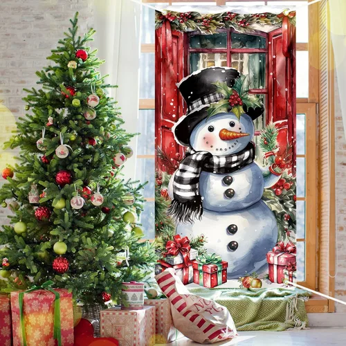 Miniatura 3 de Cubierta de puerta de Navidad, muñeco de nieve, decoración de fondo de fotografía grande, cartel de porche para invierno, interior y exterior