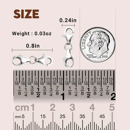 Miniatura 2 de Broche de langosta de plata de ley 925 con diseño de doble extremo, cierres y cierres, extensor de cadena, conector de doble garra, cierre