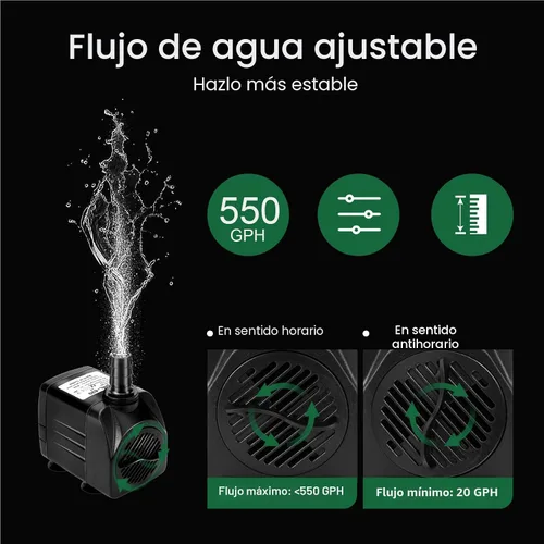 Miniatura 6 de GROWNEER Bomba sumergible de 550 GPH Bomba de agua ultra silenciosa de 30 W, 2000 L/H, con elevación de 7.2 pies de alto, 3 boquillas, tubo de 4.9
