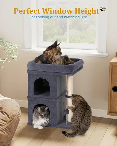 Miniatura 6 de Aechonow Árbol para gatos grandes, perca grande de 19 x 16.5 pulgadas, torre para gatos adultos para gatos de interior con poste rascador de 24