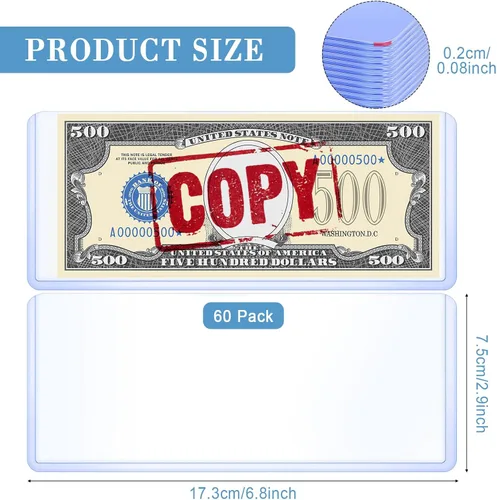 Miniatura 3 de Sepamoon 60 fundas para billetes de dólar, 6.9 x 2.95 pulgadas, fundas de plástico duro transparente para monedas, impermeables, soporte