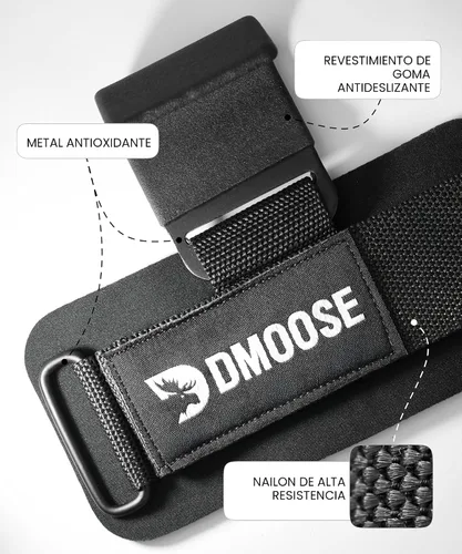 Miniatura 3 de DMoose Fitness Ganchos de levantamiento de pesas (par) para peso muerto, dominadas, remo y encogimientos de hombros – Correa de nailon Negro