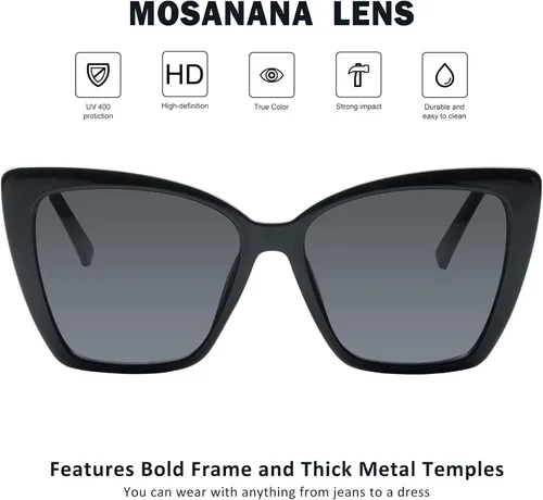 Miniatura 2 de Mosanana Gafas de sol de ojo de gato de gran tamaño para mujer, estilo moderno, modelo GLAM