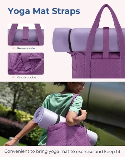 Miniatura 3 de BAGSMART Bolso grande para mujer, bolso de hombro escolar con asa superior con hebilla para esterilla de yoga para gimnasio, trabajo, viajes