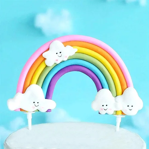 Decoración de pastel de nube de arcoíris, colorido arco iris suave decoración de pastel de cerámica para niños y niñas, suministros de decoración de