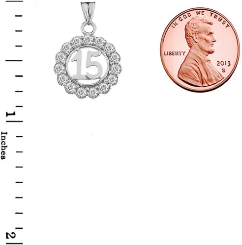 Miniatura 3 de Collar con colgante redondo de quinceañera de plata de ley certificada CZ 15 Anos