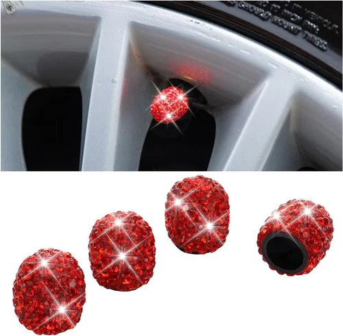 Miniatura 7 de Osilly Tapas de vástago de válvula de neumático de automóvil, 4 piezas con diamantes de imitación de cristal, tapas de aire de rueda de vehículo