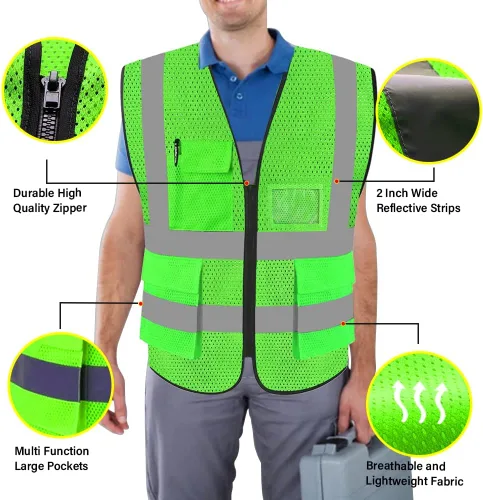 Miniatura 3 de FEimaX Chaleco de seguridad de alta visibilidad, chaleco de trabajo reflectante de malla para hombres y mujeres con bolsillos y cremallera, cumple