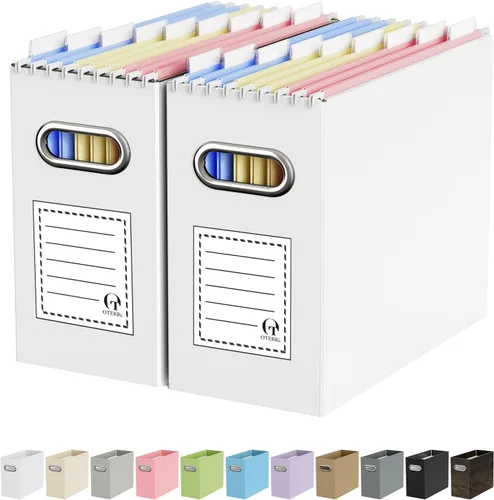 Miniatura 48 de Oterri Caja organizadora de archivos de cartón para colgar carpetas de archivos, tamaño carta, caja de archivos para escritorio de computadora