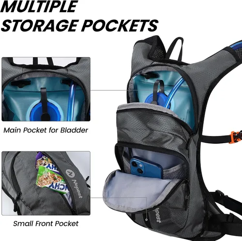 Miniatura 4 de Nepest Hydration Pack Backpack for Women & Men, Lightweight Water Backpack with 2L Water Bladder for Hiking Cycling Running Biking Gris-oscuro