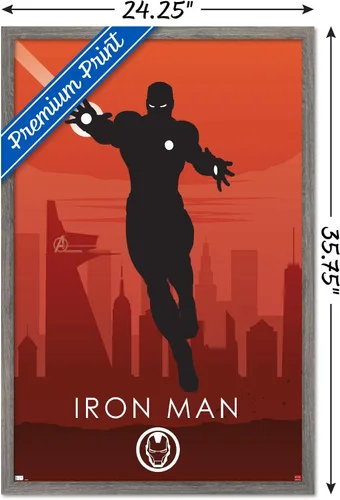Miniatura 3 de Trends International Marvel Heroic Silhouette - Póster de pared de Iron Man, 14.725 x 22.375 pulgadas, versión enmarcada de madera de granero
