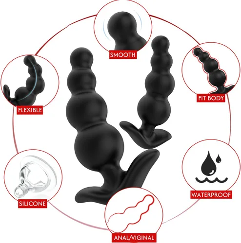 Miniatura 6 de Tapones anales de silicona con cuentas anales, entrenador anal con 3 tamaños diferentes, juegos de entrenamiento anal para usuarios avanzados