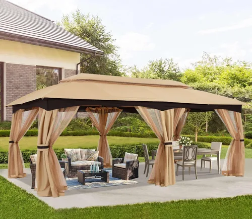 Miniatura 15 de ABCCANOPY Gazebo para patio al aire libre, 11 x 11 pies, toldo de doble techo con mosquitera para patio trasero, terraza, jardín, césped, gris oscuro