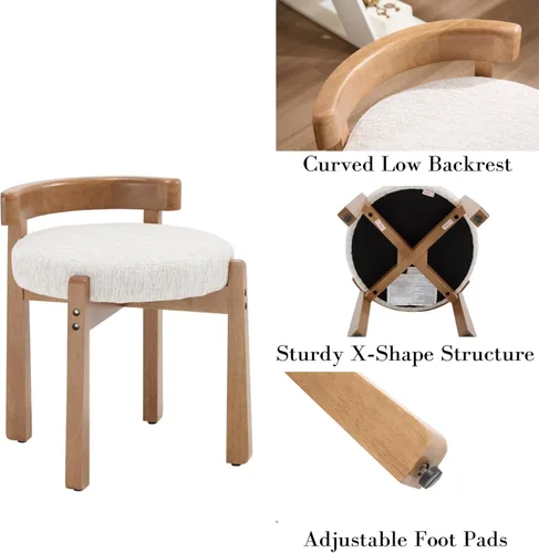 Miniatura 4 de DUOMAY Taburete de tocador de felpilla beige con respaldo bajo, altura del asiento de 18.75 pulgadas, otomana redonda tapizada, patas de goma