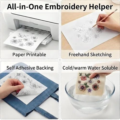 Miniatura 3 de AIXUEXI - Papel de bordado soluble en agua para pegar y puntar, 8.5 x 11, paquete de 4 unidades WATER SOLUBLE STABILIZER: Self-adhesive stick