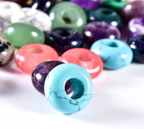 Miniatura 6 de Cuentas de piedra natural de agujero grande (0.23 a 0.236 pulgadas) pulidas Rondelle cuentas de piedras preciosas europeas para pulseras de dijes