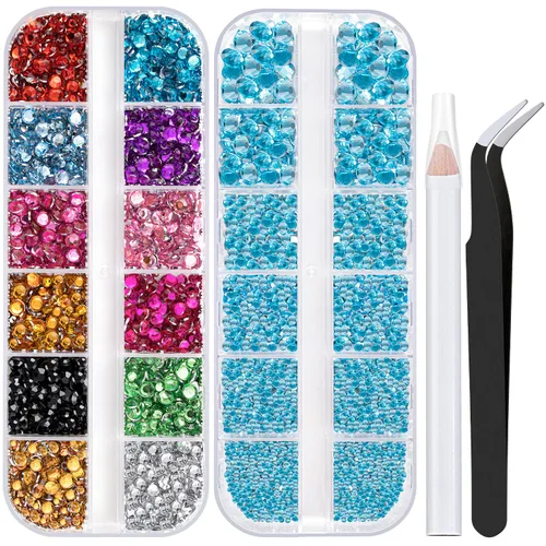 Miniatura 30 de Dos paquetes de diamantes de imitación de parte trasera plana, 4520 piezas, diamantes de imitación coloridos para uñas, multicolor + AB + gemas