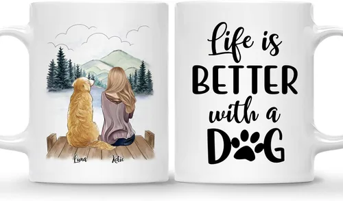 Miniatura 9 de Taza Personalizada de Gossby para Perros - La vida es mejor con perros (2 hombres - 2 perros) - Taza de perro personalizable para papás de perros