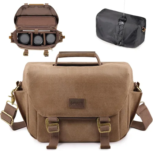 Miniatura 8 de SMRITI Bolso de cámara de lona pequeño - DSLR/SLR Bolso impermeable para cámara Canon/Sony/Nikon/Fuji, lindo bolso cruzado para cámara con funda