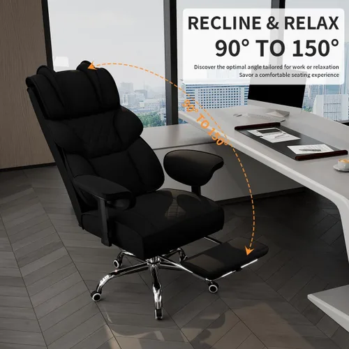 Miniatura 4 de Silla de oficina grande y alta, silla de juegos ancha resistente con tela de algodón con reposapiés, respaldo reclinable de doble capa de 150°