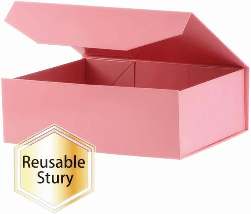 Miniatura 5 de 5 Cajas de Regalo Grandes Rosas con Tapa de 13x9x4 Pulgadas, Cajas de Propuesta para Damas de Honor, Caja de Regalo Resistente y Plegable con Cierre