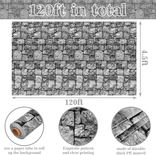 Miniatura 2 de Mantel medieval de pared de piedra de ladrillo con caja cortadora, fundas de mesa de plástico desechables, fondo gris antiguo, fondo gris antiguo