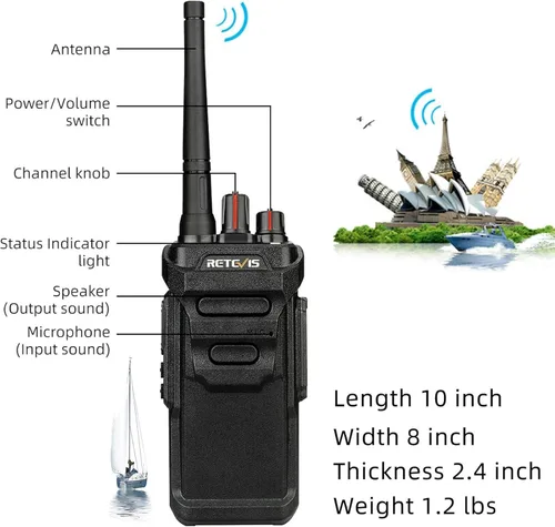 Miniatura 15 de Retevis RT48 Walkie Talkies impermeables con auricular, radio profesional y empresarial de 2 vías, radio bidireccional resistente, cargador de seis