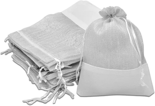 Miniatura 16 de TheDisplayGuys For Your Modern Living Paquete de 24 bolsas de regalo de lino y organza negra con cordones (XS 3 x 4), recuerdos de fiesta, muestras