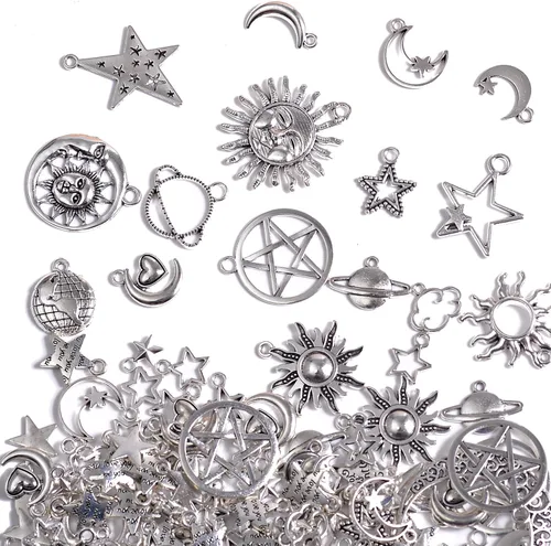 Miniatura 14 de stino 100 gramos de dijes de metal para hacer joyas, chapados en plata y oro, paquete a granel para pulseras, collares, manualidades Cruz