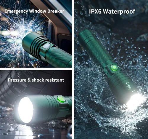 Miniatura 7 de Linterna recargable de alto lúmenes, paquete de 2 pequeñas y potentes linternas LED de mano superbrillantes, tipo C, funciona con pilas, luz táctica