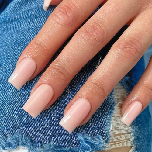 Miniatura 2 de Uñas postizas a presión color rosa bebé, uñas postizas cuadradas medianas con pegamento en uñas de longitud media, uñas acrílicas cortas