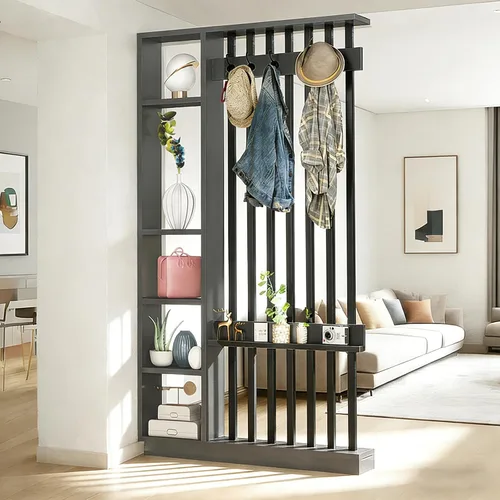 Miniatura 27 de Divisor de pared de habitación con estantes, pantalla de división de entrada de piso a techo, divisor de habitación independiente con estante