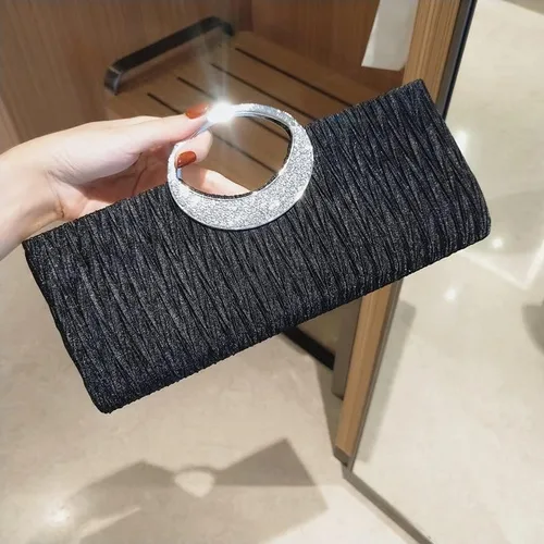Miniatura 5 de Elegante bolso de mano para mujer, con diamantes de imitación, plisado, para boda, formal, para fiesta