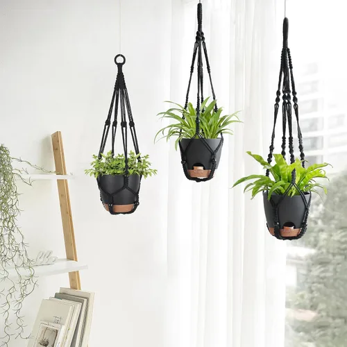 Miniatura 2 de Mkono - Macetas colgantes, perchas de macramé con macetas auto-regantes. Juego de 3 cestas colgantes para interiores, soportes para macetas