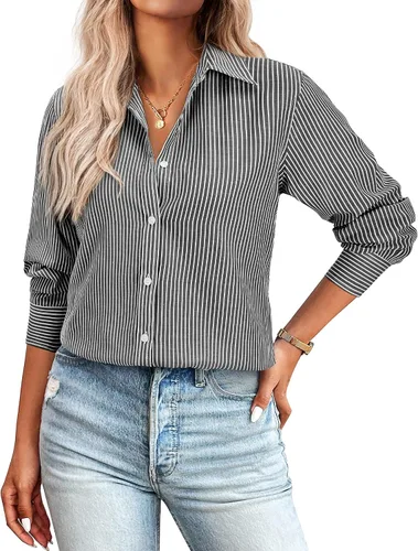 Miniatura 22 de Gleeivy Camisas con botones para mujer de ajuste clásico, camisa de vestir, camisa de trabajo, de negocios, casual, de manga larga, blusa, tops A
