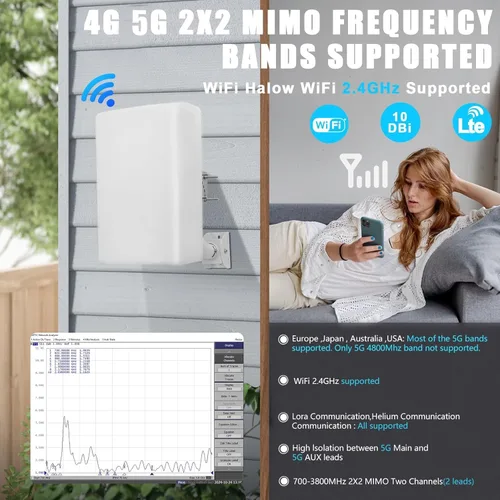 Miniatura 4 de Maswell Antena MIMO direccional 4G 5G 2X2 para exteriores, alta ganancia 10dBi, potenciador de señal celular 700-3800MHz con rango de 6.2 mi, cables