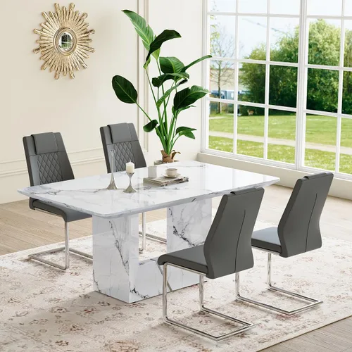 Miniatura 24 de Mesa de comedor negra de 63 pulgadas Mesa de comedor moderna Mesa rectangular de madera con patas en forma de U de alta resistencia Estable