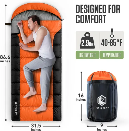 Miniatura 2 de VENTURE 4TH Saco de dormir para mochileros – XXL, tamaños dobles e individuales – Saco de dormir ligero para clima cálido y frío para adultos, niños