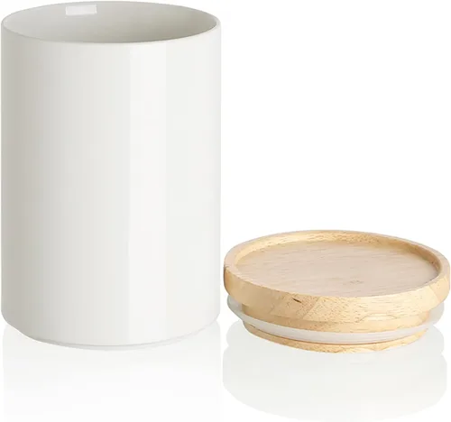 Miniatura 44 de Sweejar Kitchen Canisters - Tarro de cerámica para almacenamiento de alimentos, recipientes apilables con sello hermético y tapa de madera